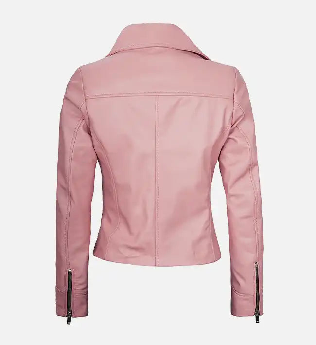 Womens Pink Leather Biker Jacket