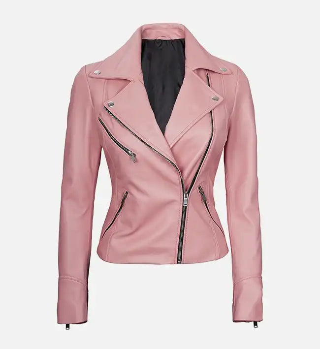 Womens Pink Leather Biker Jacket